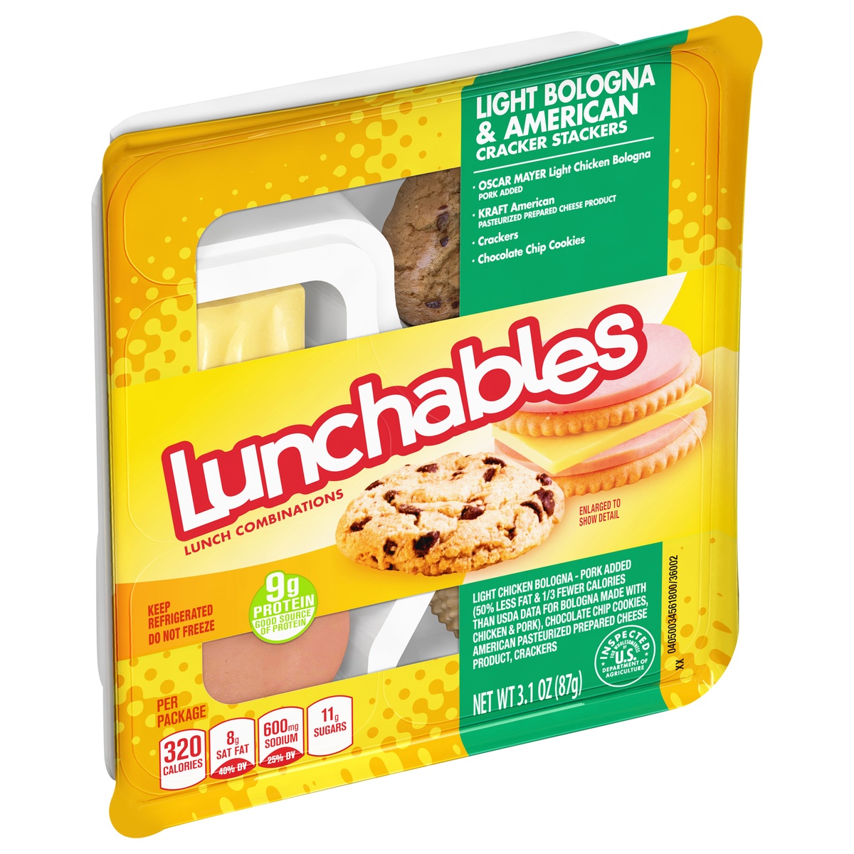 slide 2 of 2, Lunchables Light Bologna & American Cheese Cracker Stackers Snack Kit with Chocolate Chip Cookies Tray, 3.1 oz