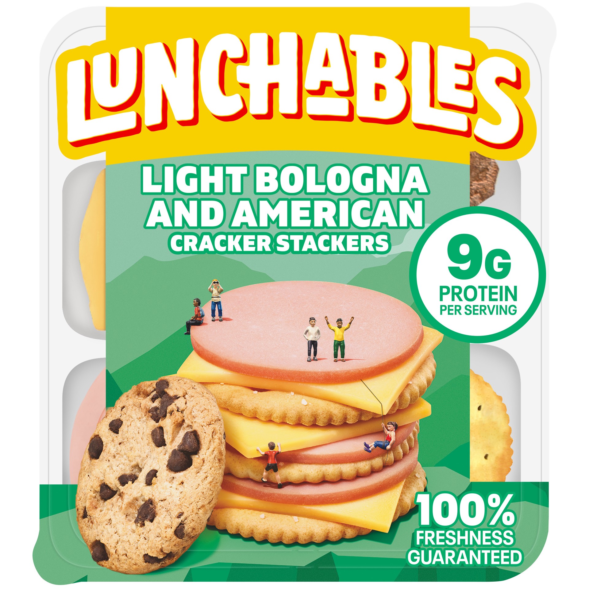 slide 1 of 13, Lunchables Light Bologna & American Cracker Stackers with Chocolate Chip Cookies Tray, 3.1 oz