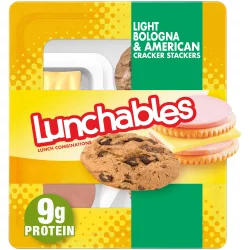 Lunchables Light Bologna & American Cheese Cracker Stackers Snack Kit with Chocolate Chip Cookies Tray