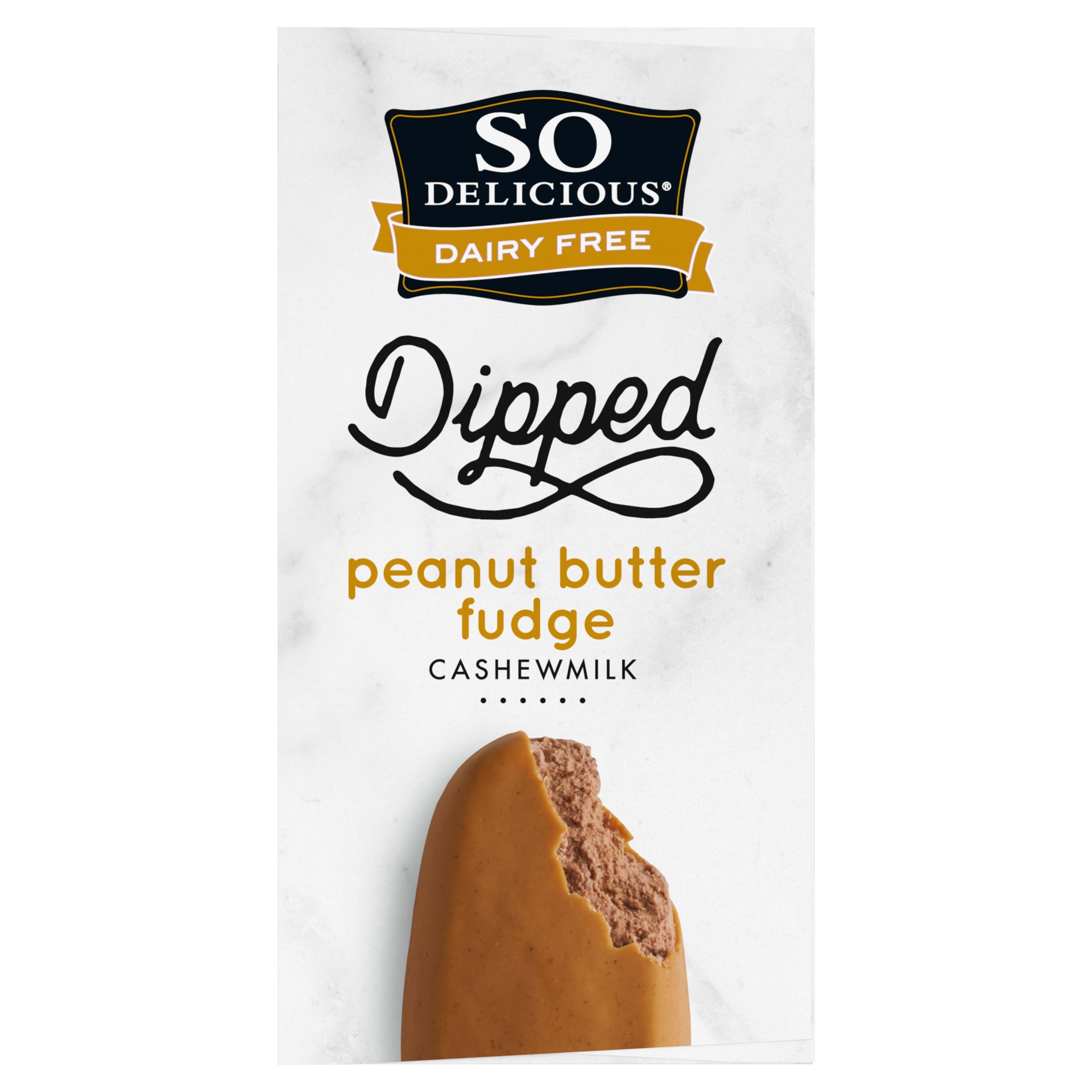 slide 5 of 5, So Delicious Dairy Free Cashew Milk Dipped Frozen Dessert Bar, Peanut Butter Fudge, 4 Count, Vegan, Non-GMO Project Verified, 4 ct