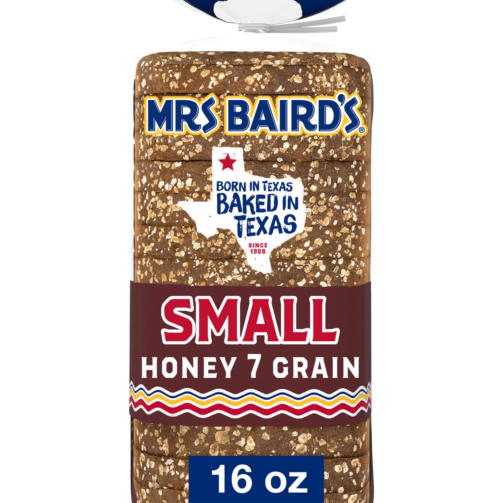 slide 1 of 14, Mrs. Baird's Small Honey 7 Grain Bread, 16 oz, Grains & Honey Multigrain Bread, Bag, 16 oz