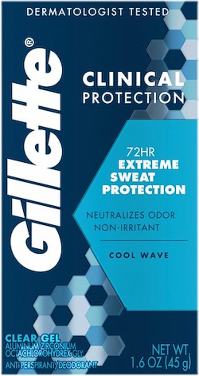 slide 3 of 3, Gillette Clinical Protection 72-Hour Clear Gel Antiperspirant & Deodorant Stick, Cool Wave, 1.6 Oz, 2.6 oz
