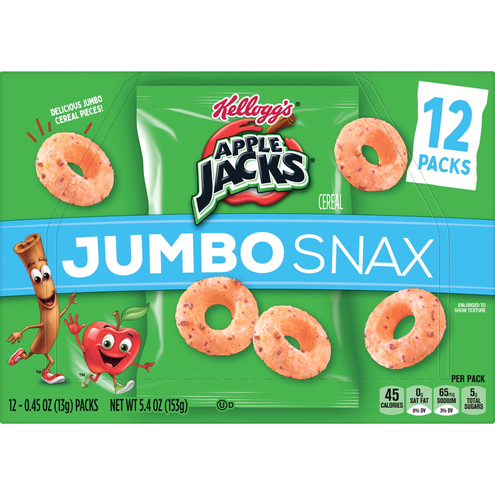 slide 5 of 5, Apple Jacks Kellogg's Apple Jacks Jumbo Snax Cereal Snacks Original, 5.4 oz, 12 Count, 12 ct