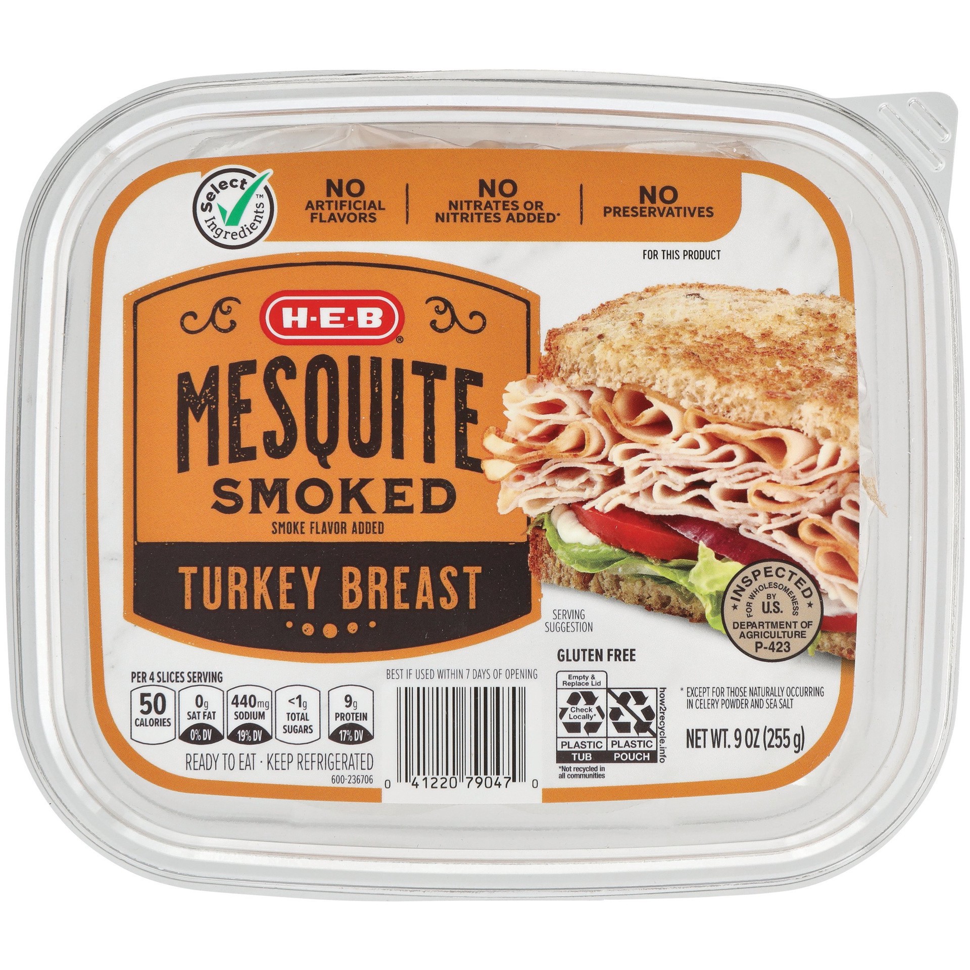 slide 1 of 1, H-E-B Turkey Breast Mesquite Smoked Shaved, 9 oz