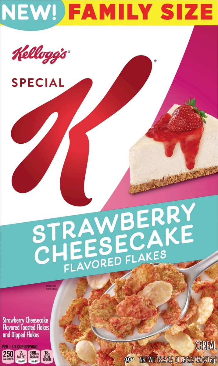 slide 9 of 9, Special K Kellogg's Special K Cold Breakfast Cereal, 11 Vitamins and Minerals, Anytime Snacks, Family Size, Strawberry Cheesecake, 18.2oz Box, 1 Box, 18.2 oz