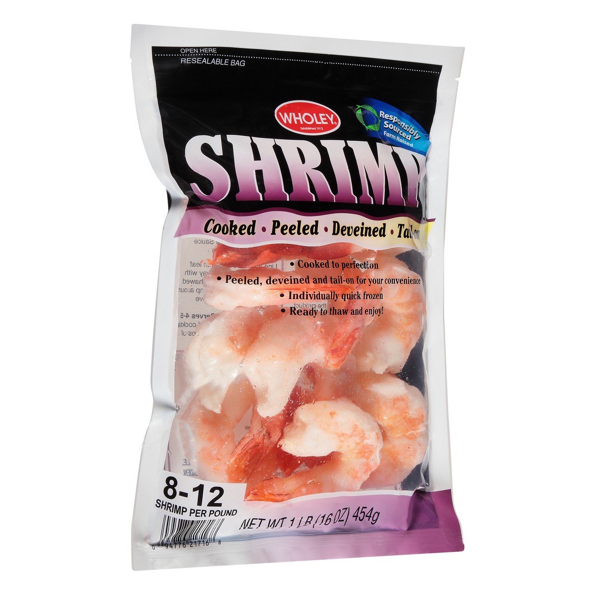 slide 8 of 12, Cooked Shrimp 8/12 Ct Extra Colossal Tail-On Peeled & Deveined 1 Lb Bag, 16 oz