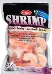 Wholey Cooked Shrimp 8/12 Ct Extra Colossal Tail-On Peeled & Deveined 1 lb Bag