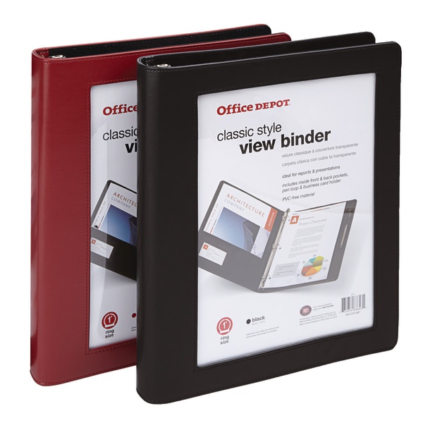 slide 1 of 1, Office Depot Brand Classic-Style View Binder, 1'' Rings, Assorted Colors, 1 ct