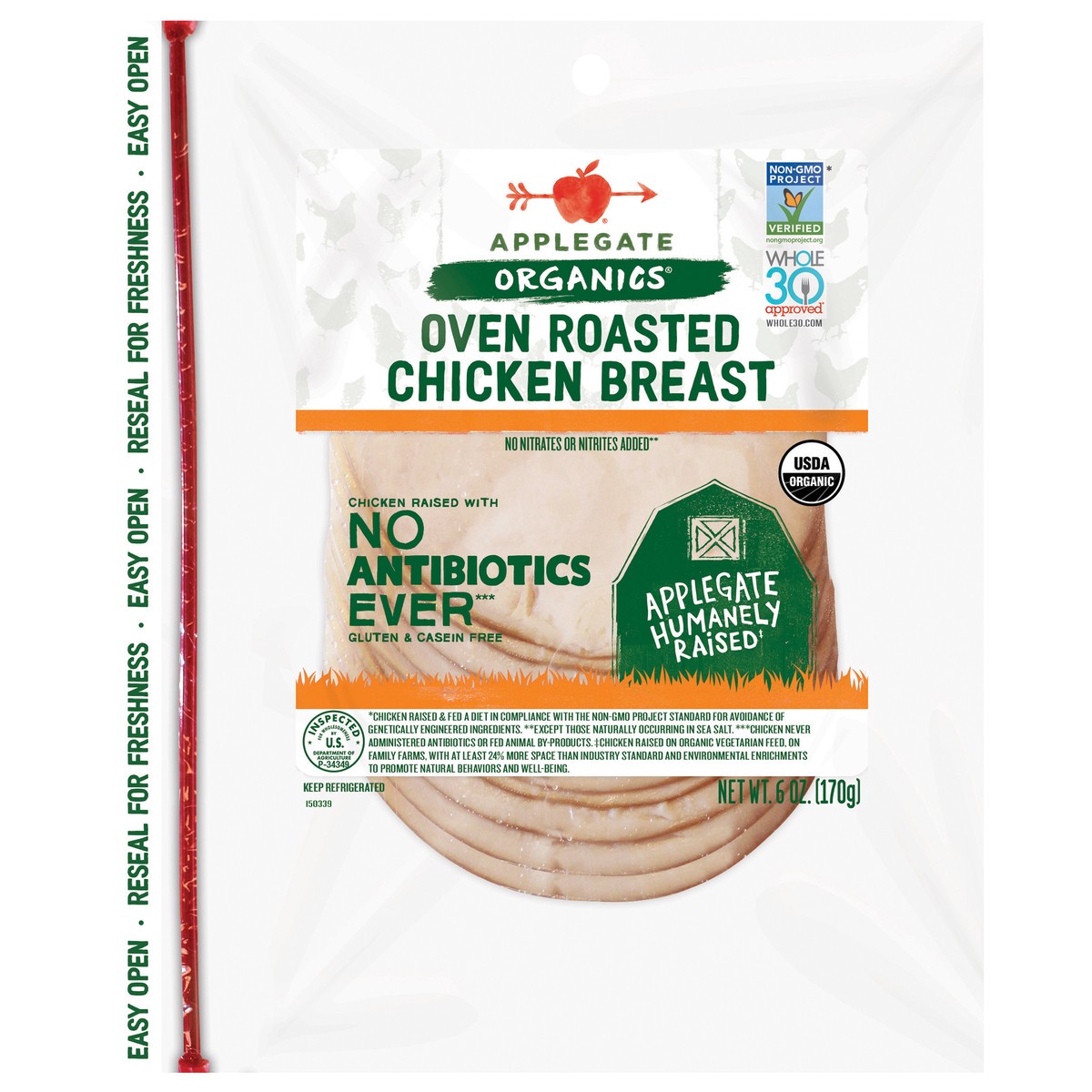 slide 1 of 1, Applegate Organics Oven Roasted Chicken Breast, 6 oz