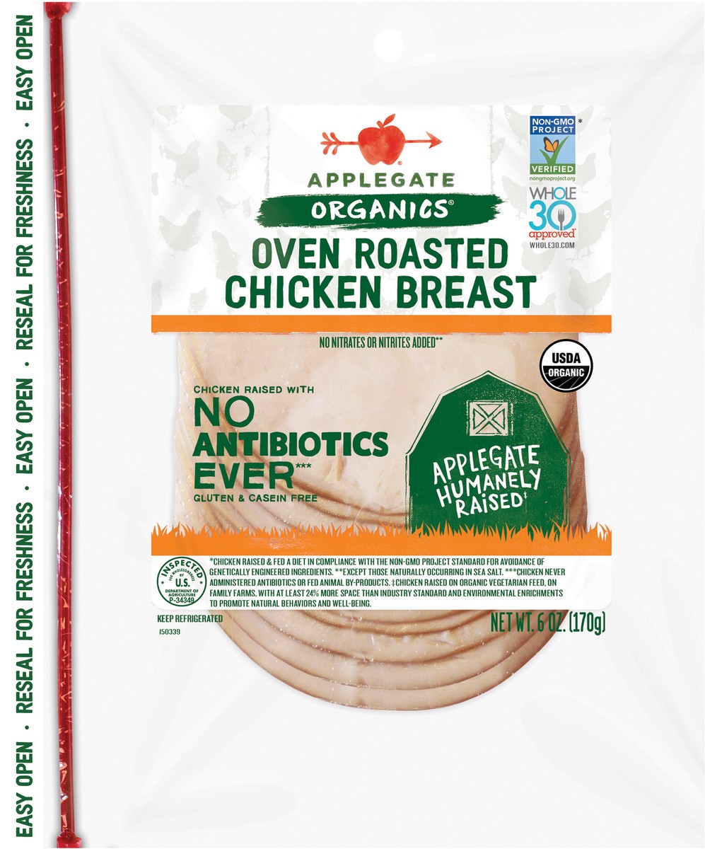 slide 1 of 1, Applegate Organics Oven Roasted Chicken Breast, 6 oz