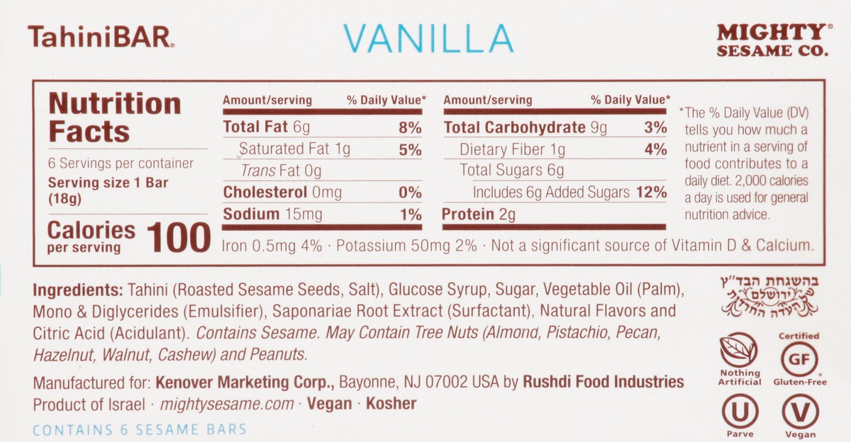 slide 10 of 10, Mighty Sesame Co. Vanilla Bars, 3.8 oz