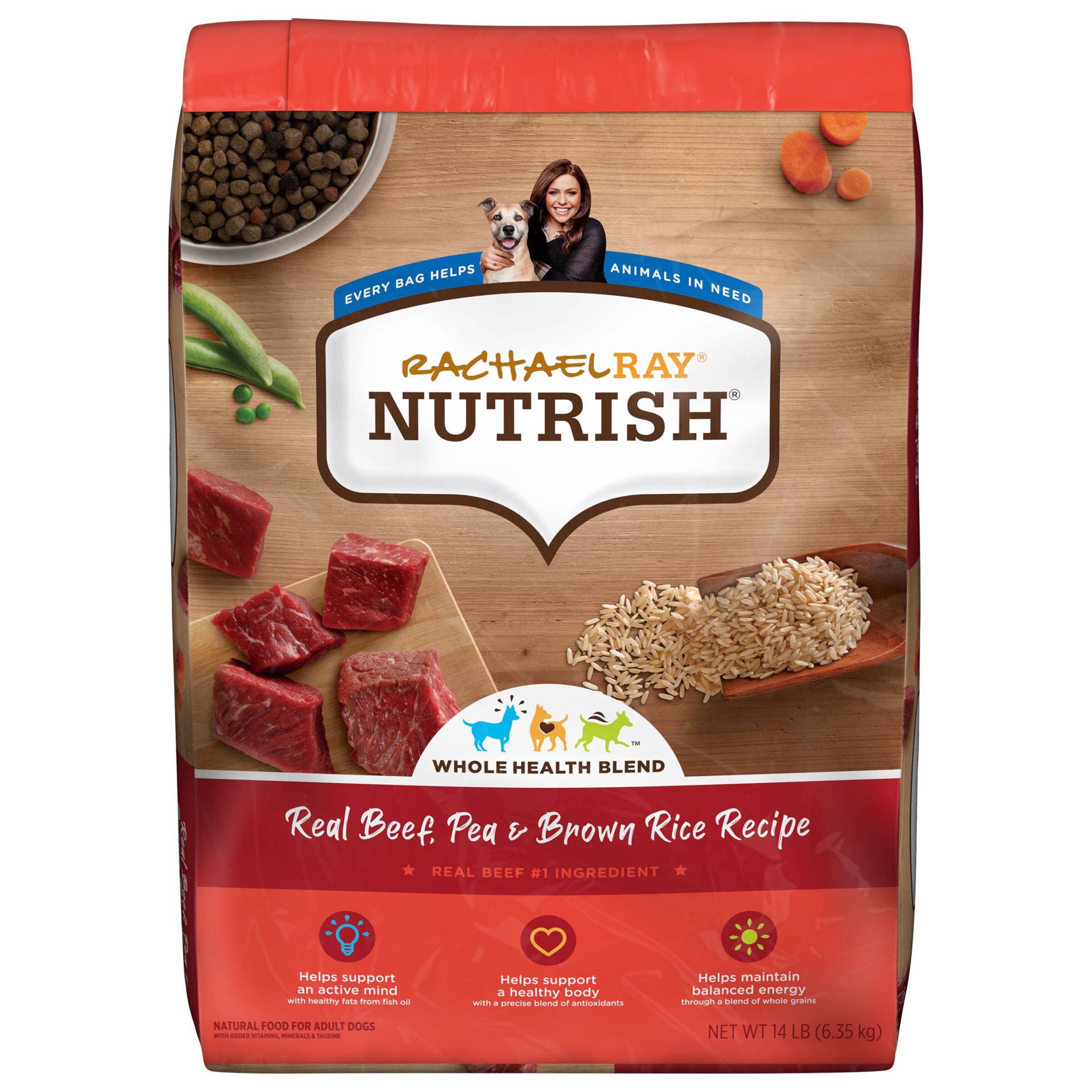 slide 1 of 10, Rachael Ray Nutrish Real Beef, Pea & Brown Rice Recipe Dry Dog Food, 14 lb. Bag, 14 lb