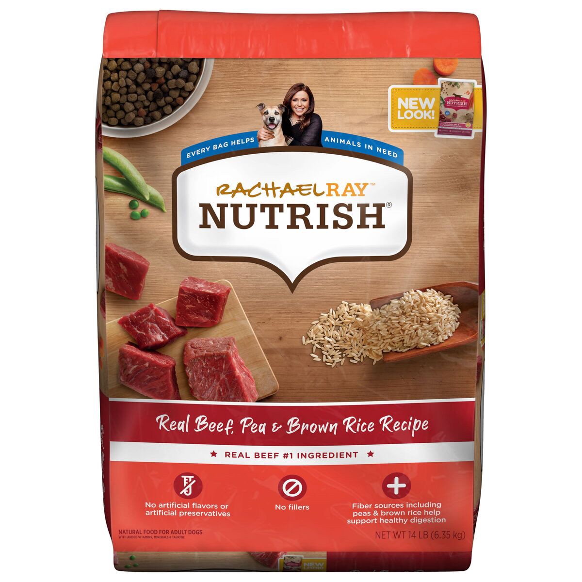 slide 1 of 10, Rachael Ray Nutrish Real Beef, Pea & Brown Rice Recipe Dry Dog Food, 14 lb. Bag, 14 lb
