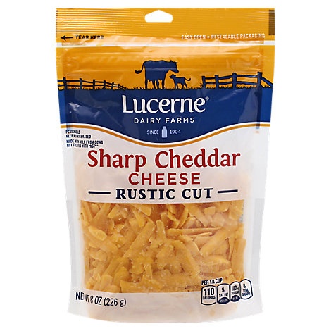 slide 1 of 1, Lucerne Cheese Cheddar Sharp White Rustic Cut Shredded, 8 oz