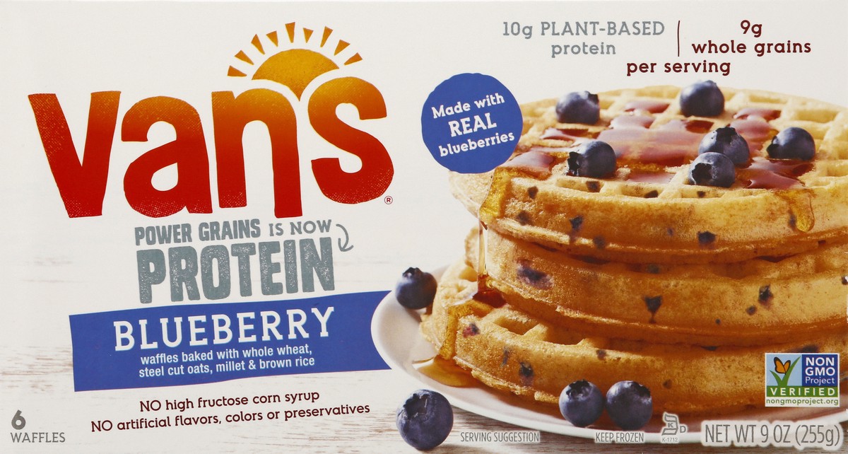 slide 9 of 11, Van's Power Grain Waffles Blueberry, 9 oz