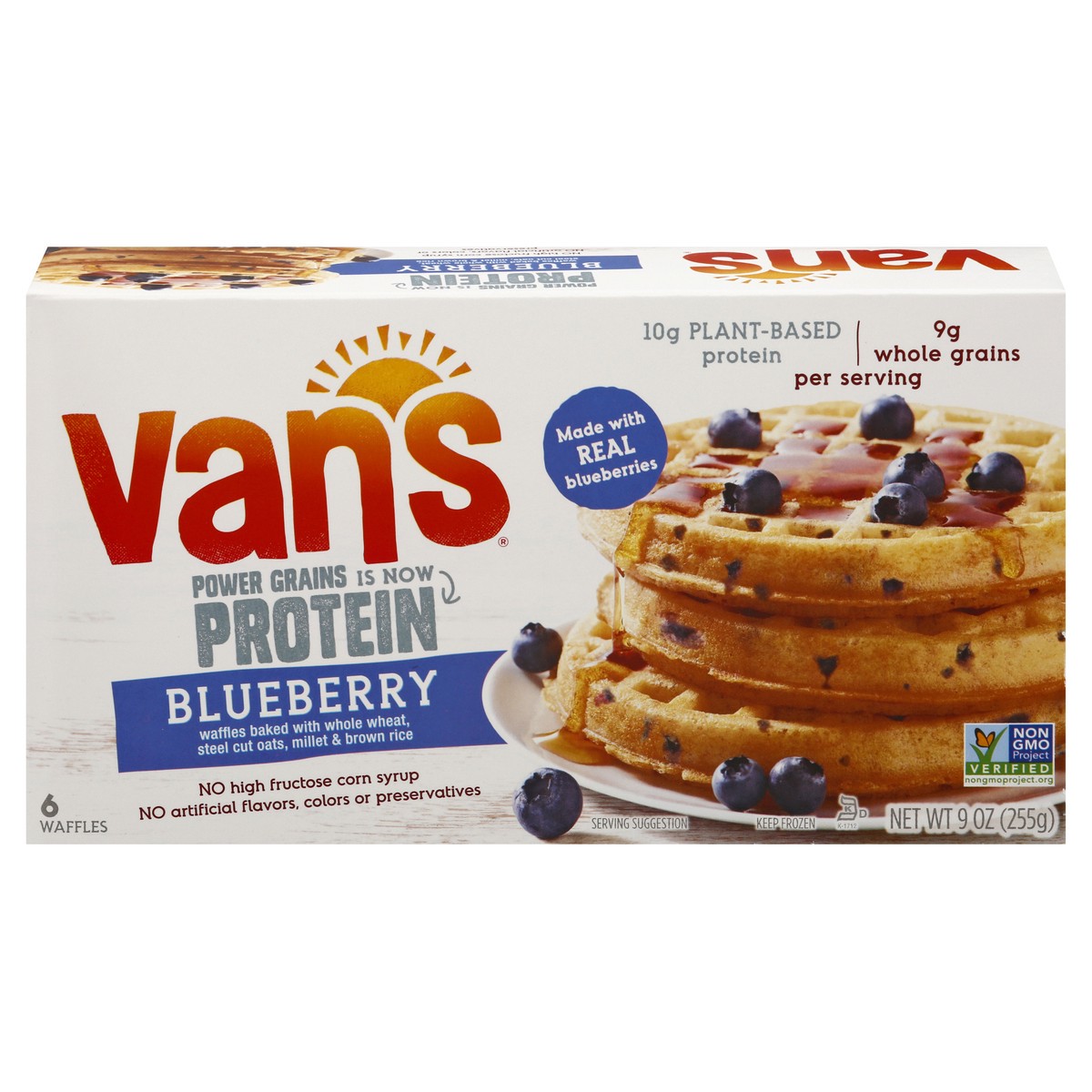slide 1 of 11, Van's Power Grain Waffles Blueberry, 9 oz