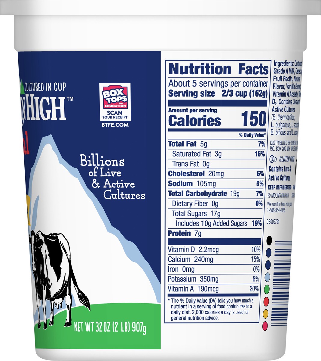 slide 5 of 9, Mountain High, Original Whole Milk Yogurt, Vanilla, Gluten Free Snacks, 32 OZ Yogurt Container, 32 oz