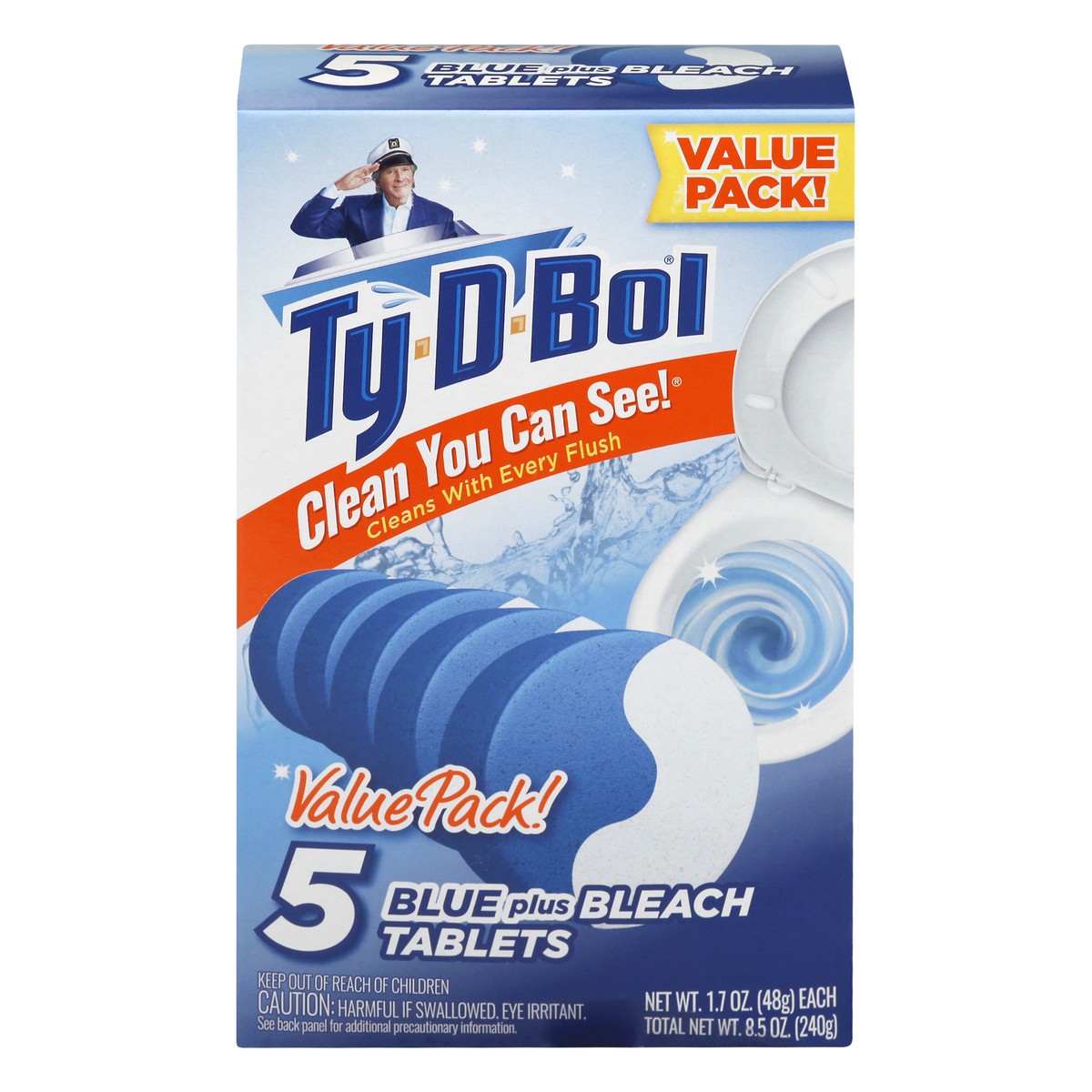 slide 1 of 8, Ty-D-Bol Blue Bleach Tablet Continuous Water, 5 ct; 1.7 oz