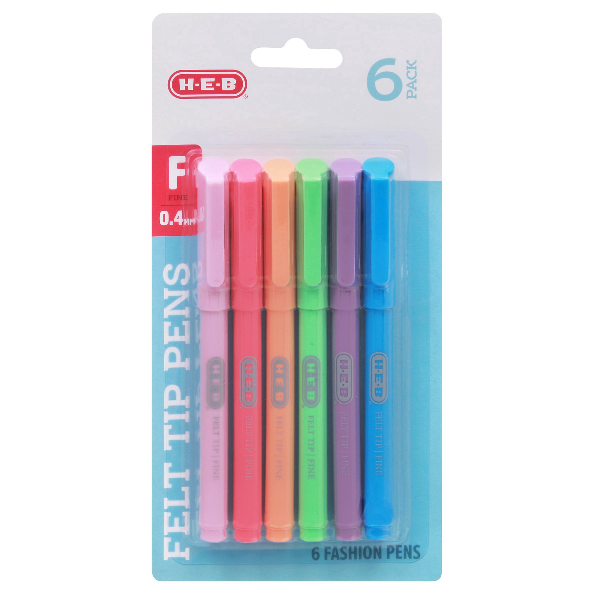slide 1 of 1, H-E-B 0.4mm Felt Tip Fashion Pens - Assorted Ink, 6 ct