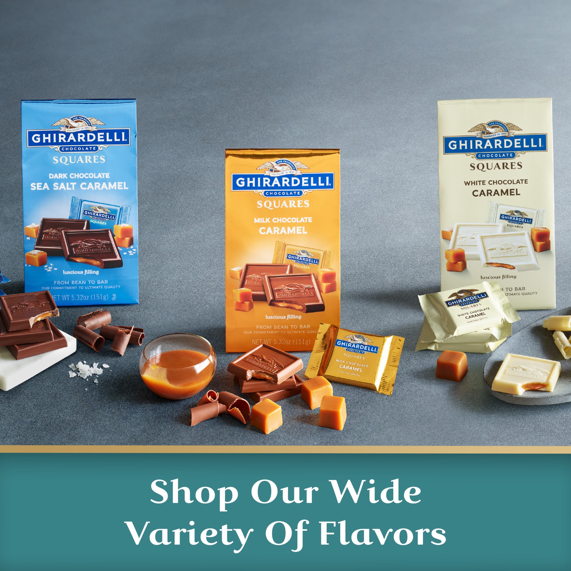 slide 2 of 8, GHIRARDELLI Milk Chocolate Sea Salt Caramel Chocolate Squares, 9 oz Bag, 9 oz