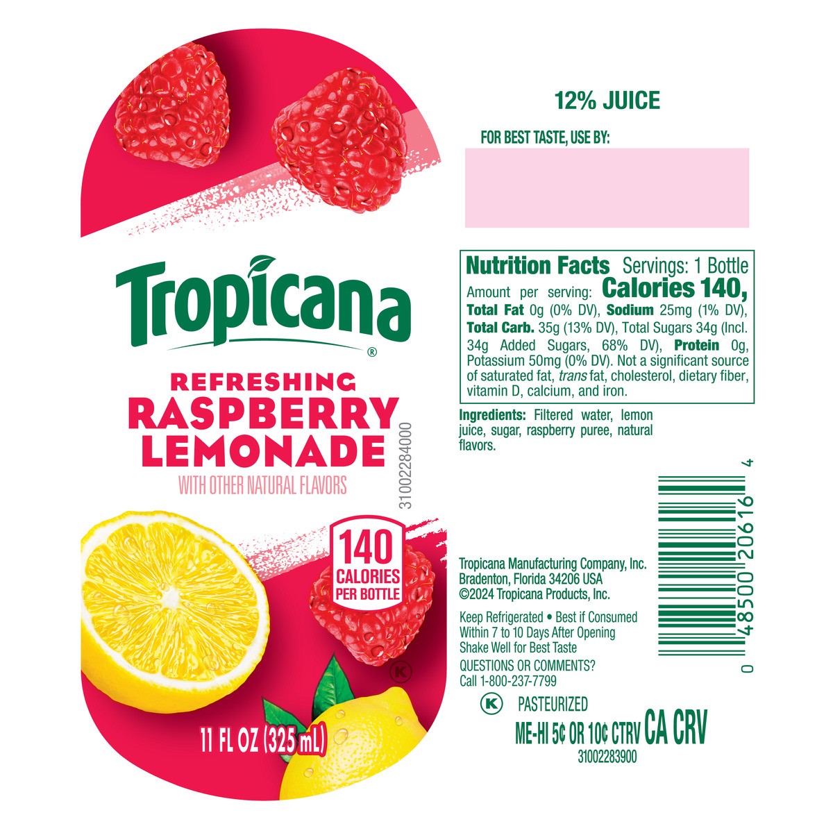 slide 5 of 12, Tropicana Rasp Lemonade, 11 oz