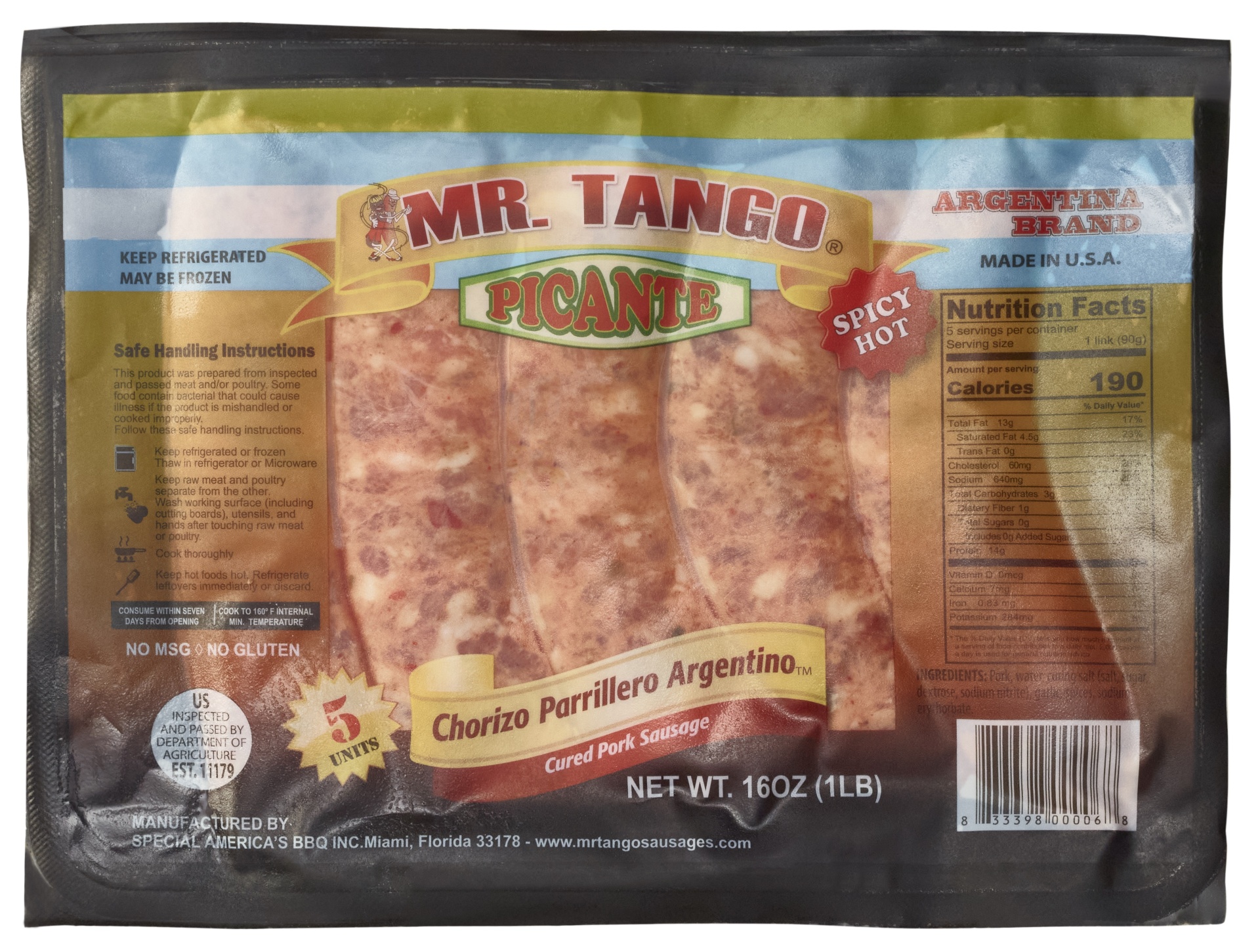 slide 1 of 1, Mr Tango Mr. Tango Chorizo Argentino Cured Pork Sausage, 16 oz