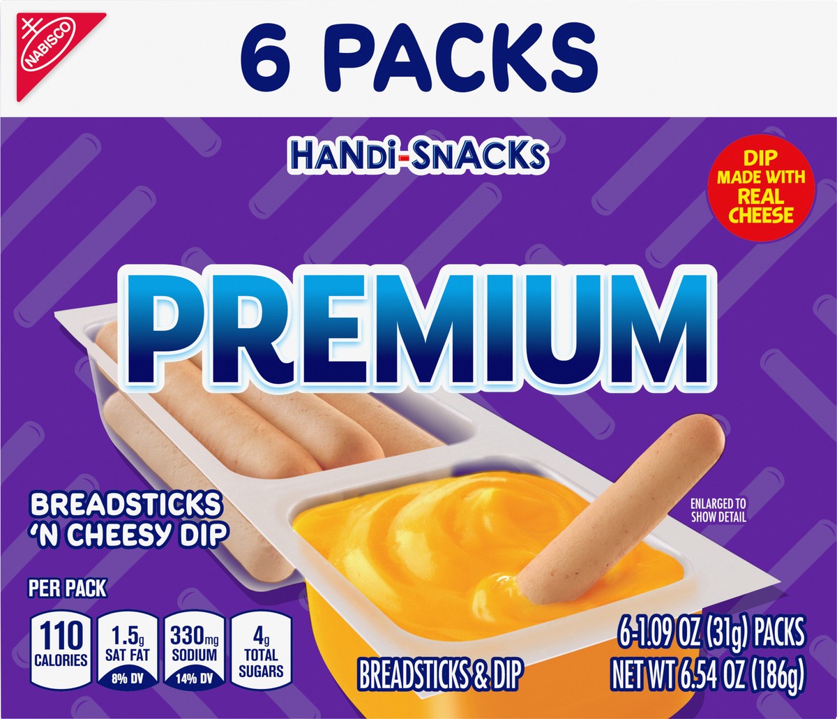 slide 6 of 9, Nabisco Premium Breadsticks N Cheesy Dip 6 - 1.09 oz Packs, 6 ct