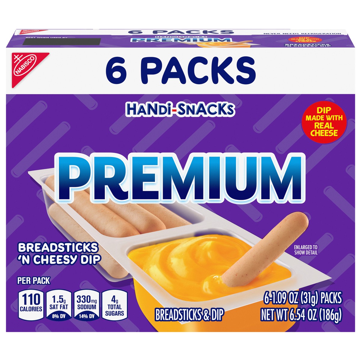 slide 1 of 9, Nabisco Premium Breadsticks N Cheesy Dip 6 - 1.09 oz Packs, 6 ct