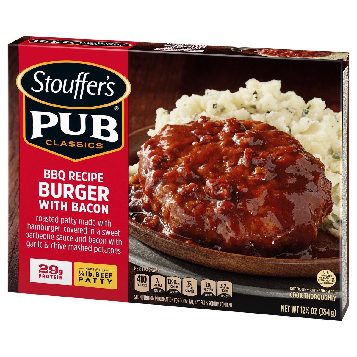 slide 12 of 14, STOUFFER'S Pub Classics BBQ Recipe Burger with Bacon Frozen Meal 12.5 oz., 12.5 oz