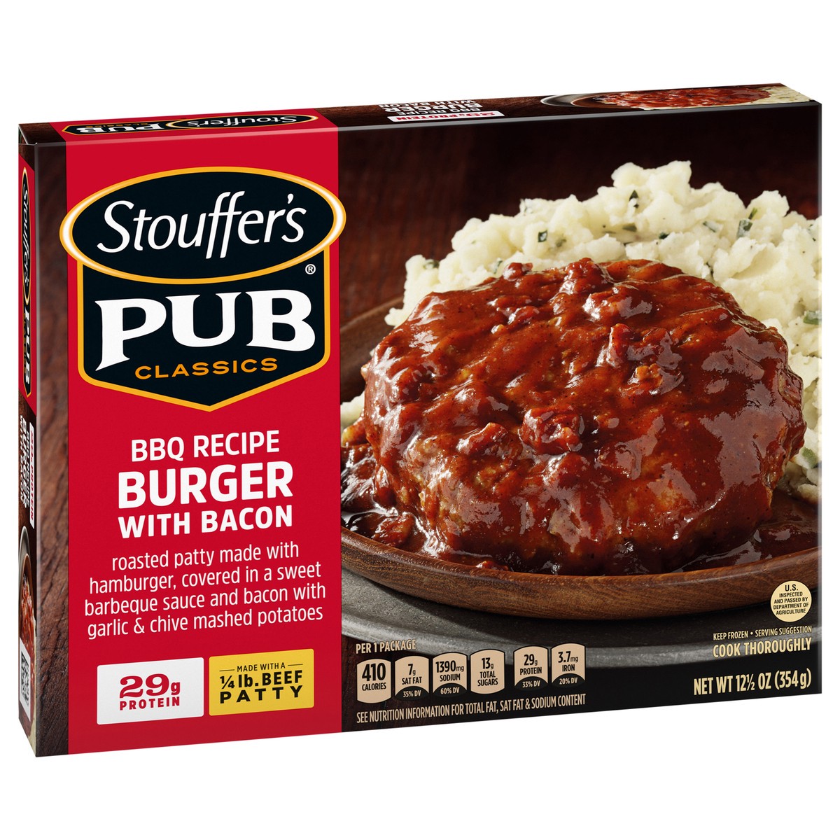 slide 7 of 14, STOUFFER'S Pub Classics BBQ Recipe Burger with Bacon Frozen Meal 12.5 oz., 12.5 oz