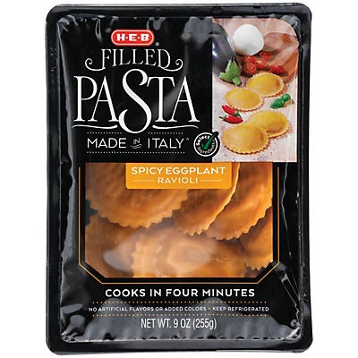 slide 1 of 1, H-E-B Select Ingredients Filled Pasta Spicy Eggplant Ravioli, 9 oz