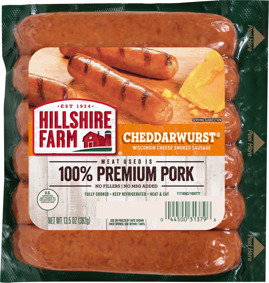 slide 3 of 3, Hillshire Farm Cheddarwurst Smoked Sausage Links, 6 Count, 382.72 g