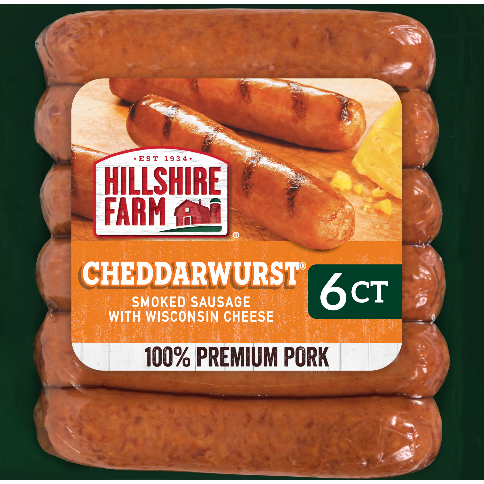 slide 1 of 3, Hillshire Farm Cheddarwurst Smoked Sausage Links, 6 Count, 382.72 g