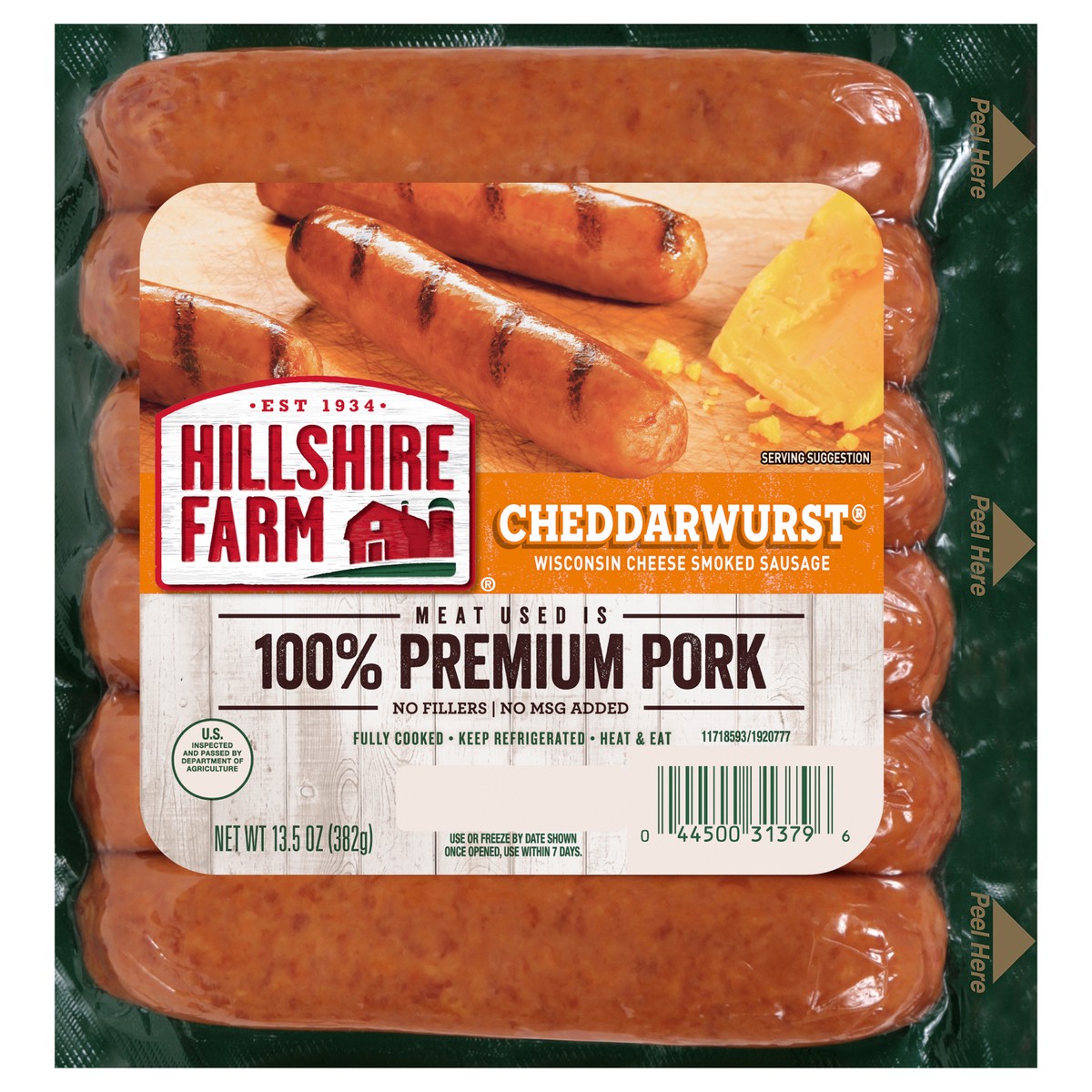 slide 1 of 3, Hillshire Farm Cheddarwurst Smoked Sausage Links, 6 Count, 382.72 g