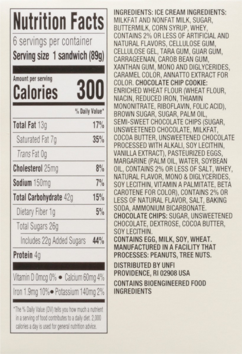 slide 2 of 14, Stone Ridge Creamery Chocolate Chip Cookie Sandwich 6 - 4 fl oz Sandwiches, 6 ct