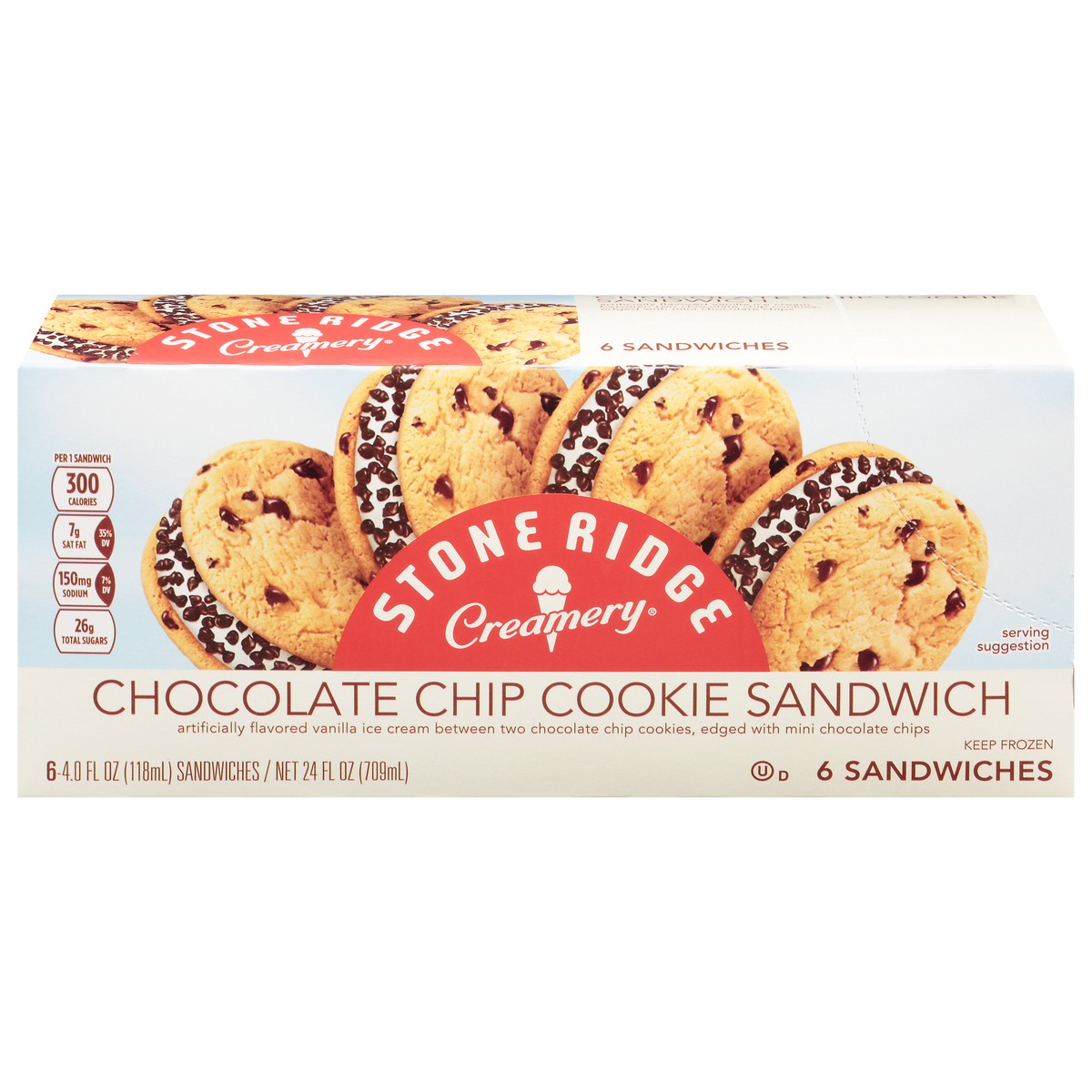 slide 1 of 14, Stone Ridge Creamery Chocolate Chip Cookie Sandwich 6 - 4 fl oz Sandwiches, 6 ct