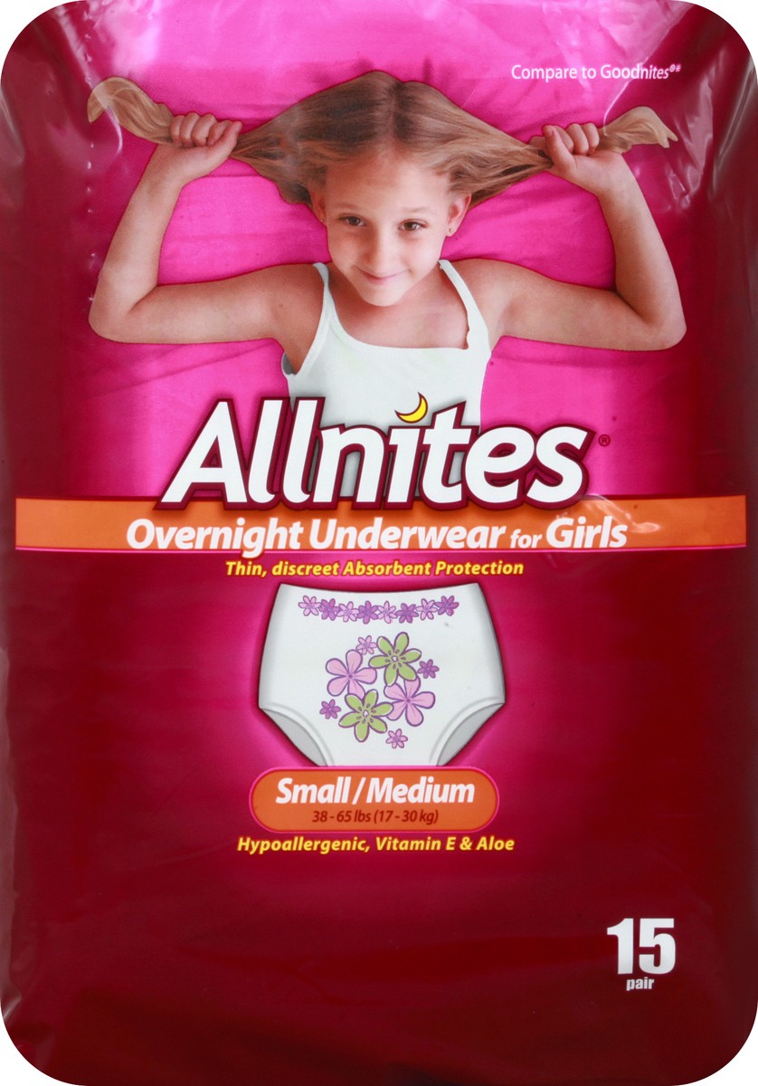 slide 1 of 11, Allnites For Girls Overnight Small/Medium Underwear 15 ea, 15 ct