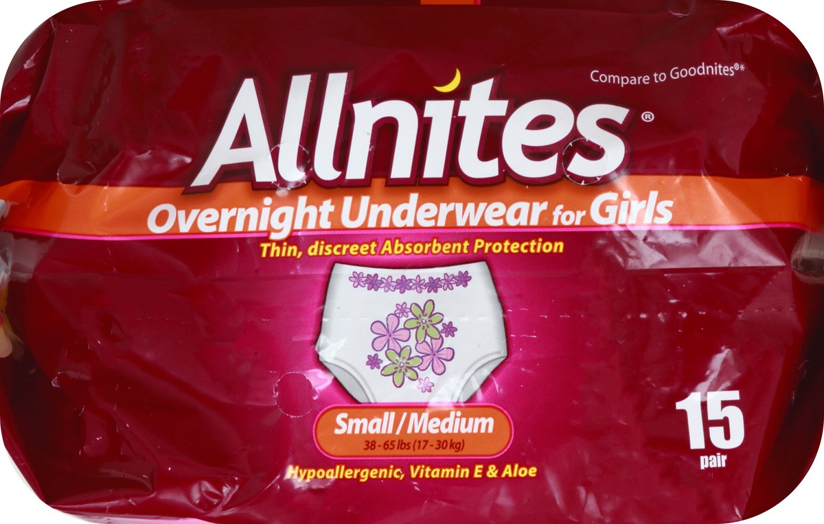 slide 2 of 11, Allnites For Girls Overnight Small/Medium Underwear 15 ea, 15 ct