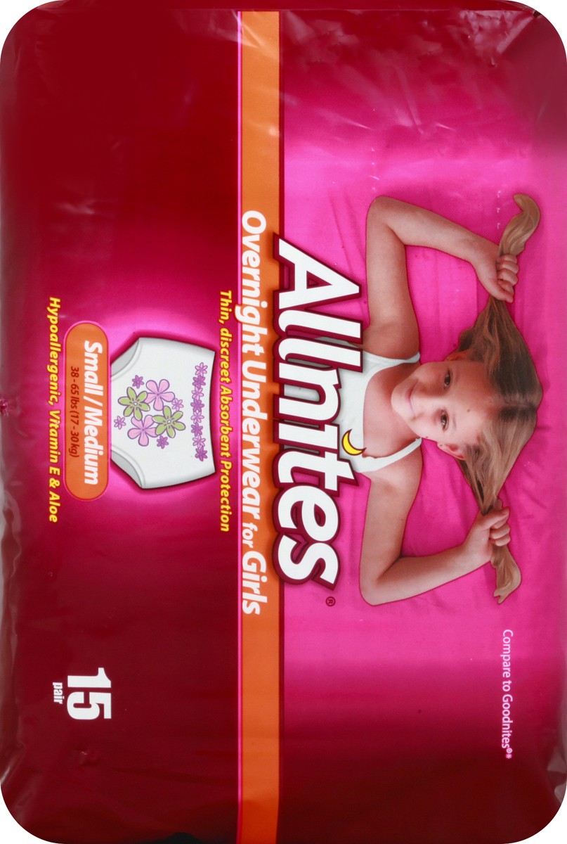 slide 8 of 11, Allnites For Girls Overnight Small/Medium Underwear 15 ea, 15 ct