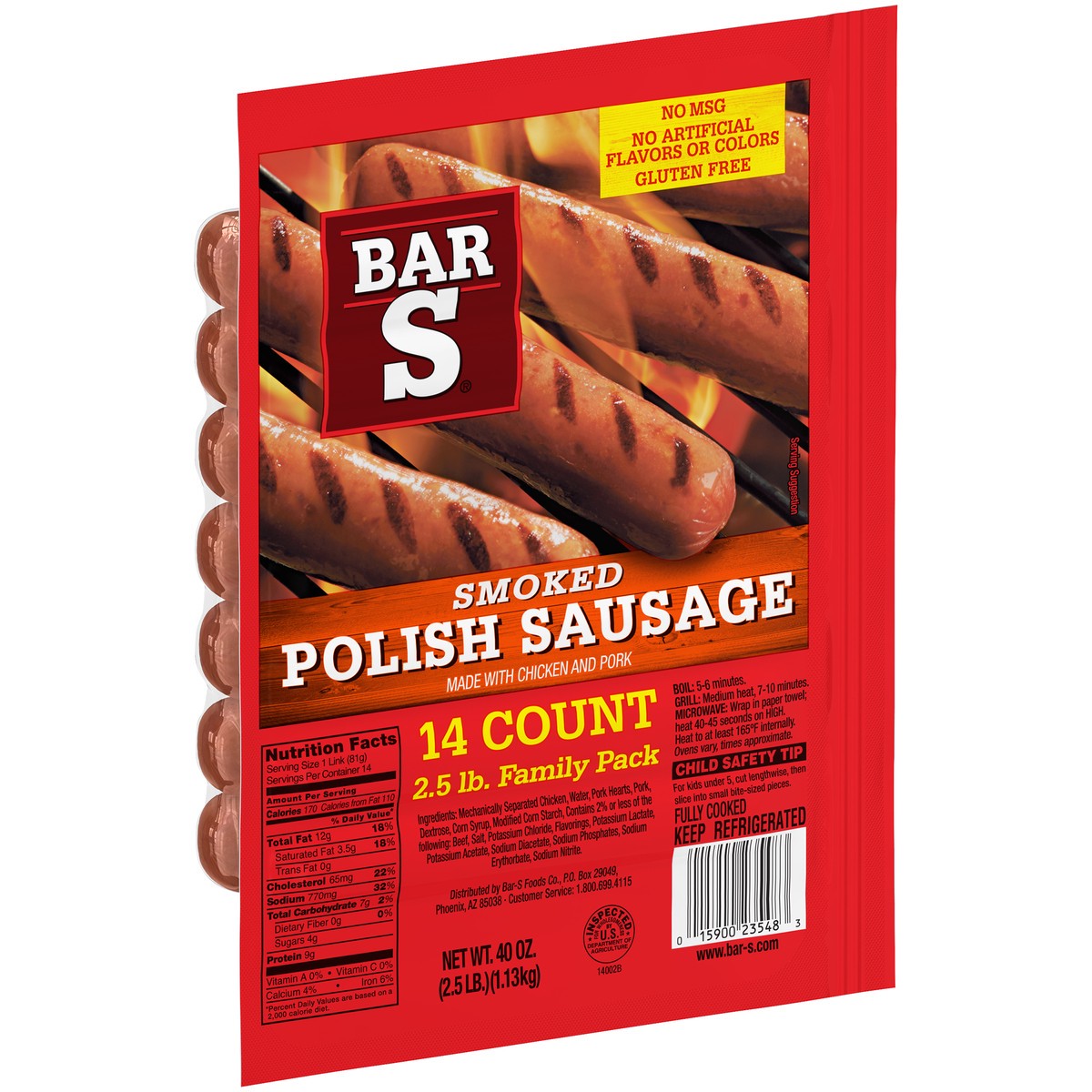 slide 9 of 14, Bar-S Smoked Polish Sausage 14 ct Pack, 40 oz