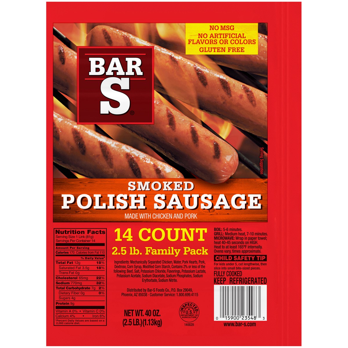 slide 4 of 14, Bar-S Smoked Polish Sausage 14 ct Pack, 40 oz