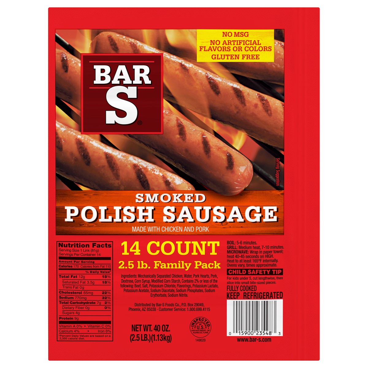 slide 5 of 14, Bar-S Smoked Polish Sausage 14 ct Pack, 40 oz