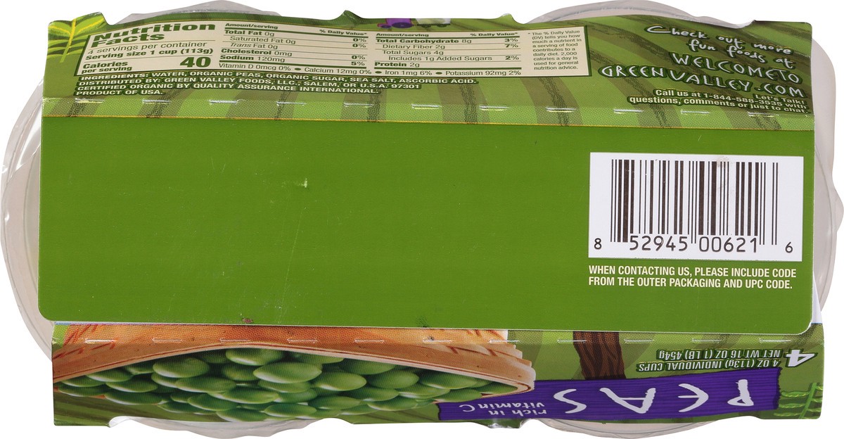 slide 4 of 10, Green Valley Organics Organics Peas, 4 oz Cups, 4-Pack, 4 ct