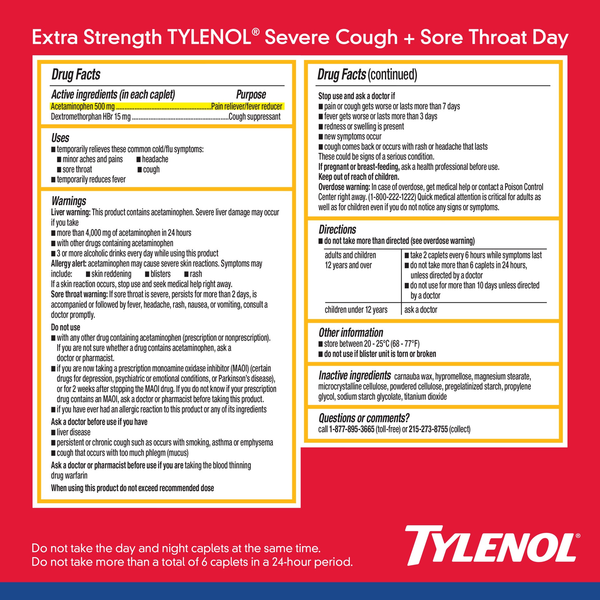 slide 9 of 9, Tylenol Extra Strength Tylenol Severe Cough + Sore Throat Day/Night, 24 Count, 24 ct