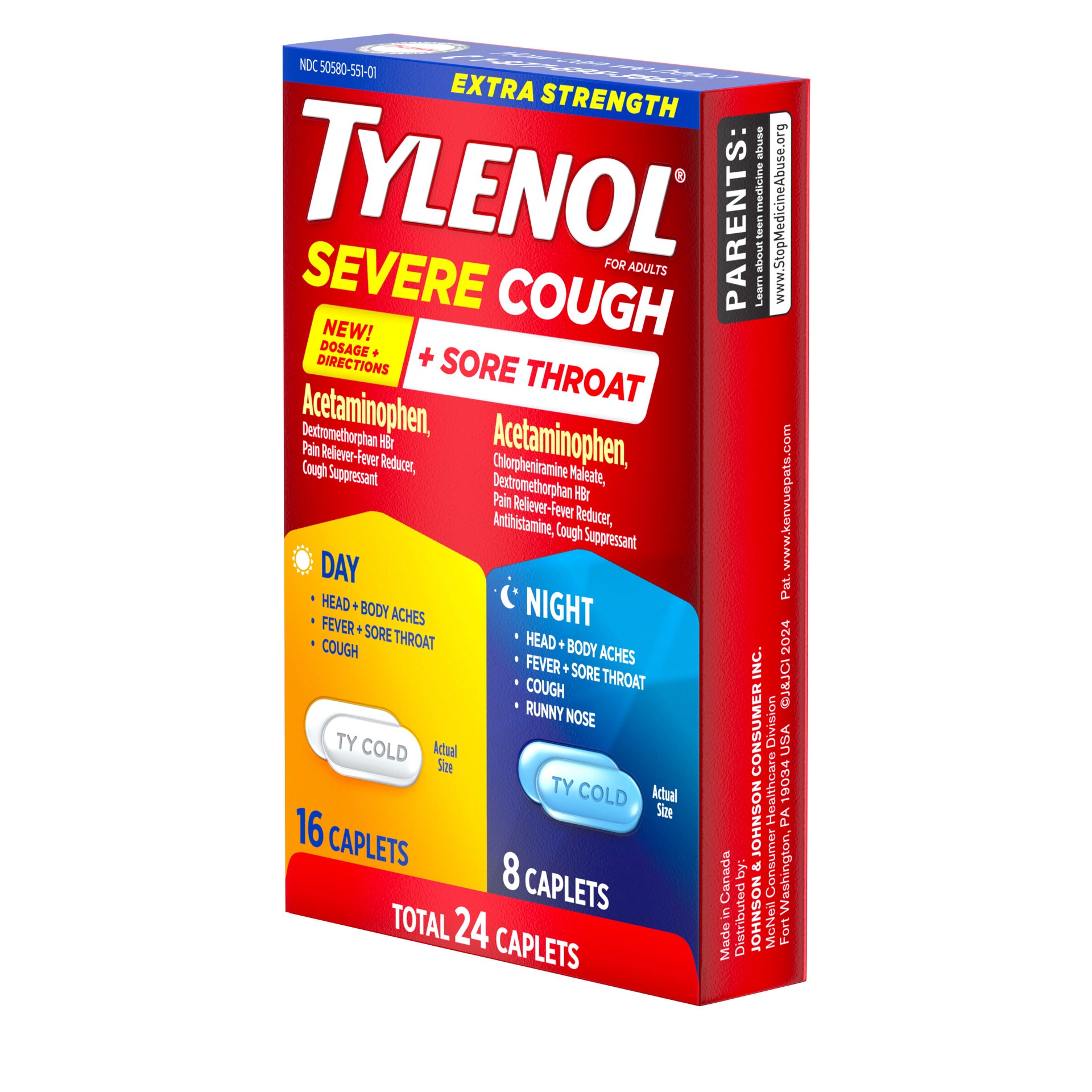 slide 4 of 9, Tylenol Extra Strength Tylenol Severe Cough + Sore Throat Day/Night, 24 Count, 24 ct