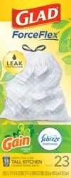 Glad ForceFlex 13 Gallon Drawstring Gain Original Scent Tall Kitchen Bags 23 ea