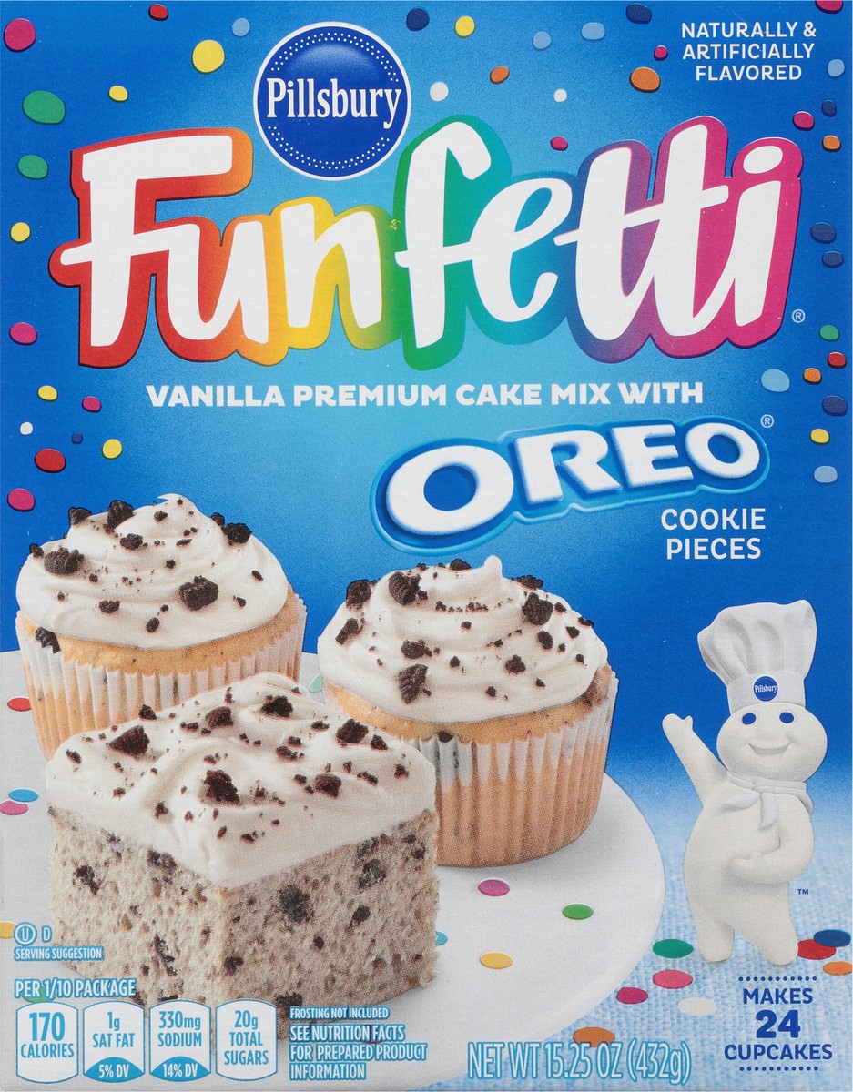 slide 3 of 9, Pillsbury Funfetti Premium Vanilla Cake Mix with Oreo Cookie Pieces 15.25 oz, 15.25 oz