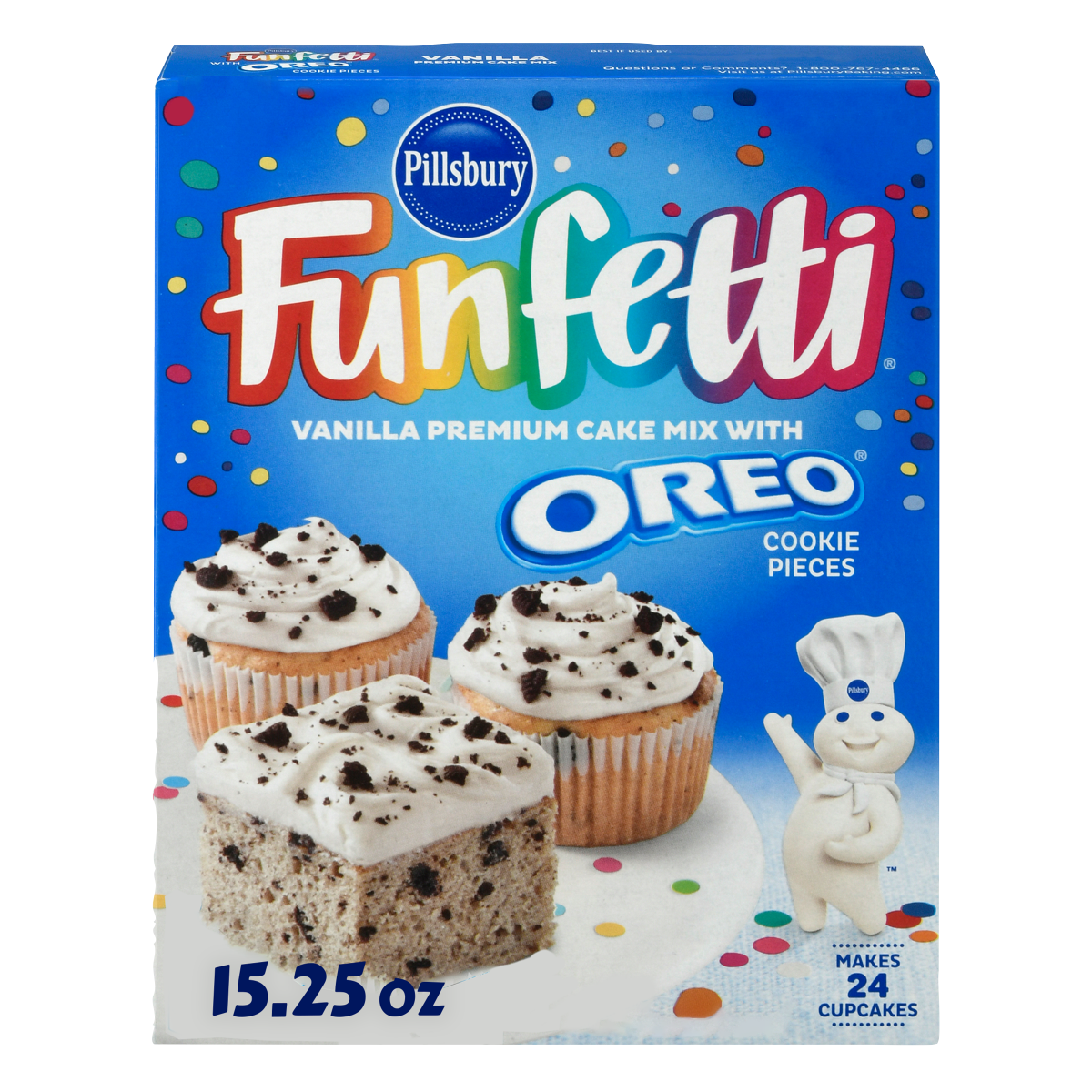 slide 1 of 9, Pillsbury Funfetti Premium Vanilla Cake Mix with Oreo Cookie Pieces 15.25 oz, 15.25 oz