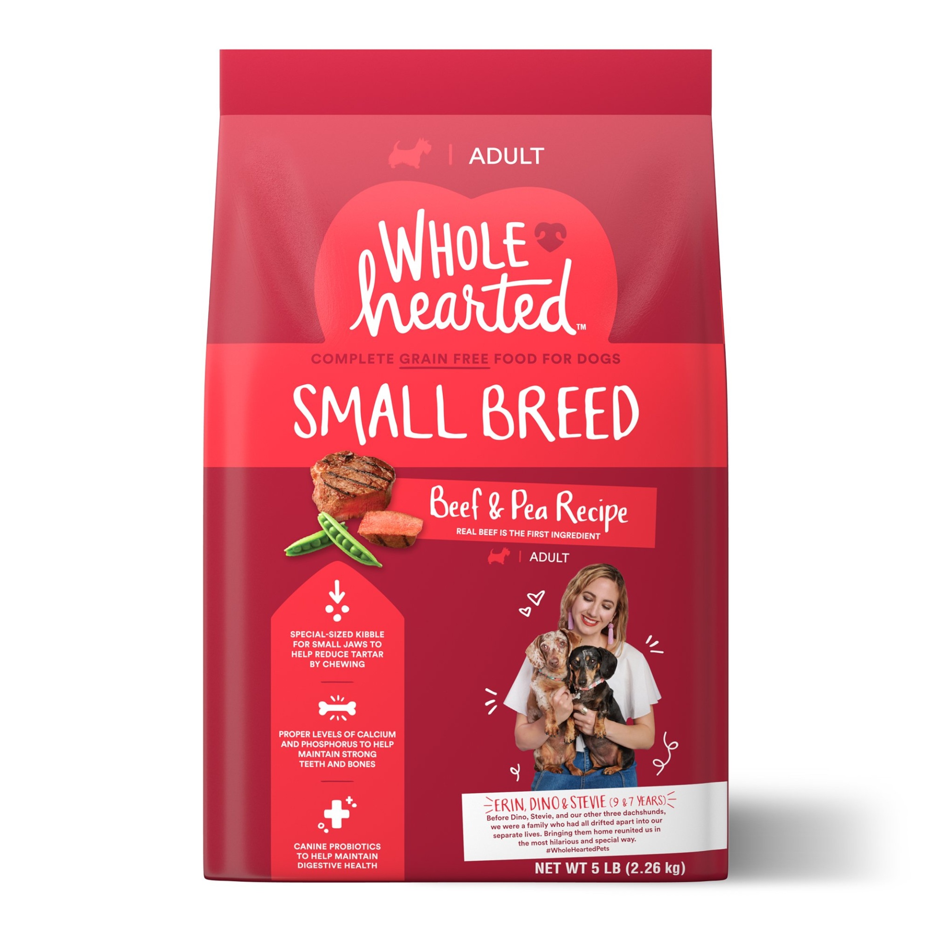 slide 1 of 1, WholeHearted Grain Free Small-Breed Beef and Pea Recipe Adult Dry Dog Food, 5 lb