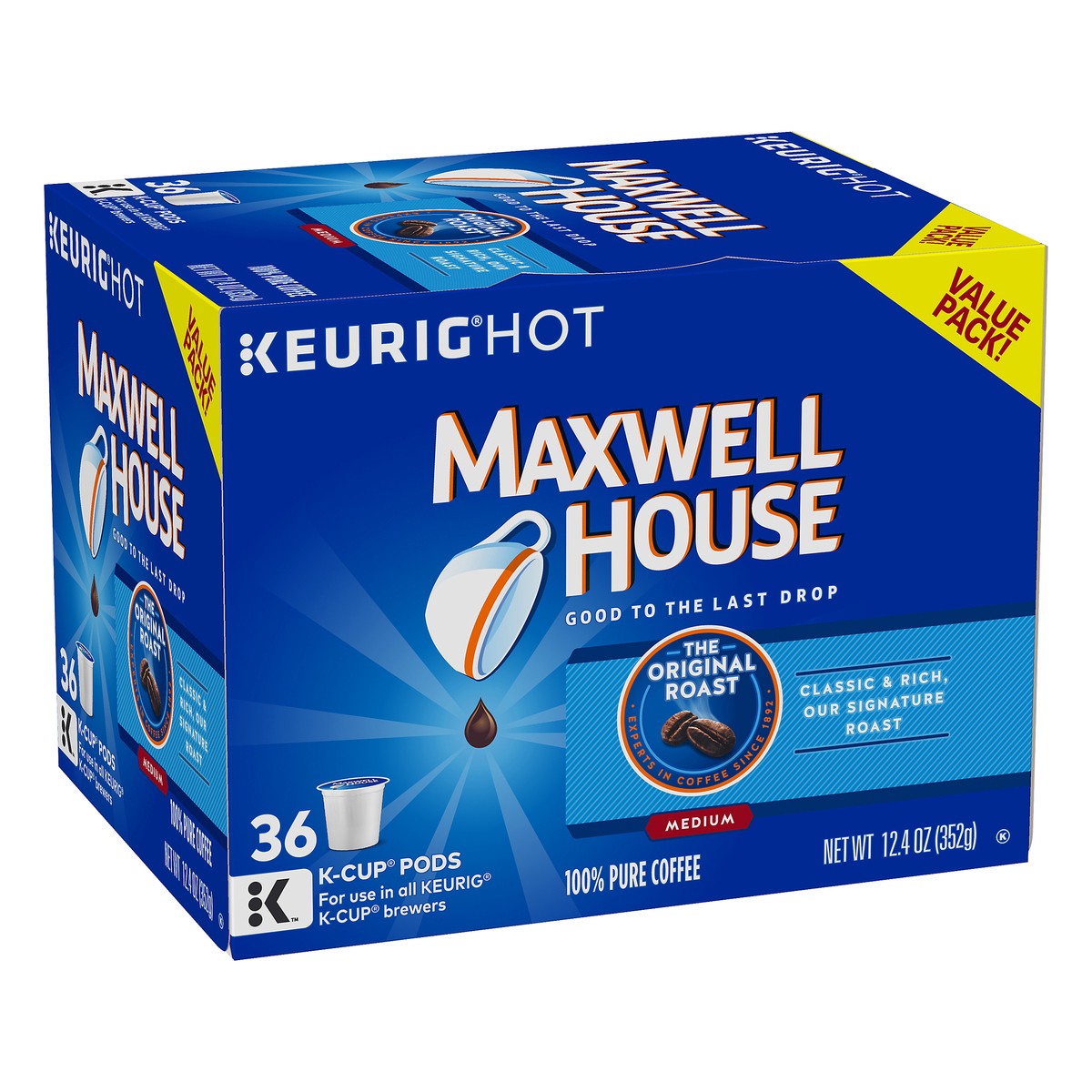 slide 2 of 9, Maxwell House Original Medium Roast Ground Coffee - Keurig K-Cups, 36 ct